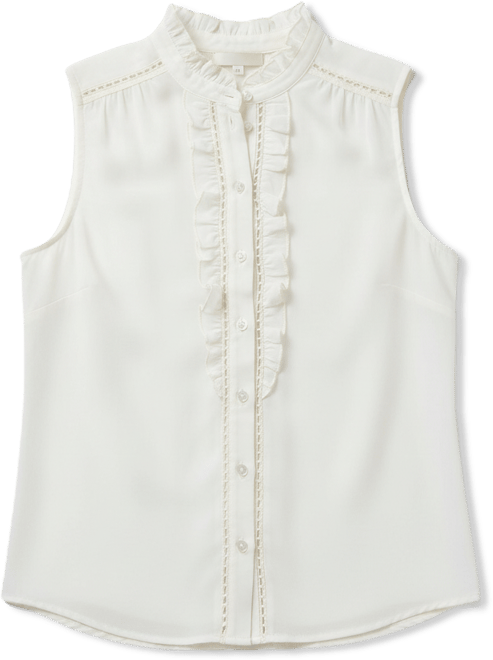 Women's Sleeveless Button Front Ruffle Top
