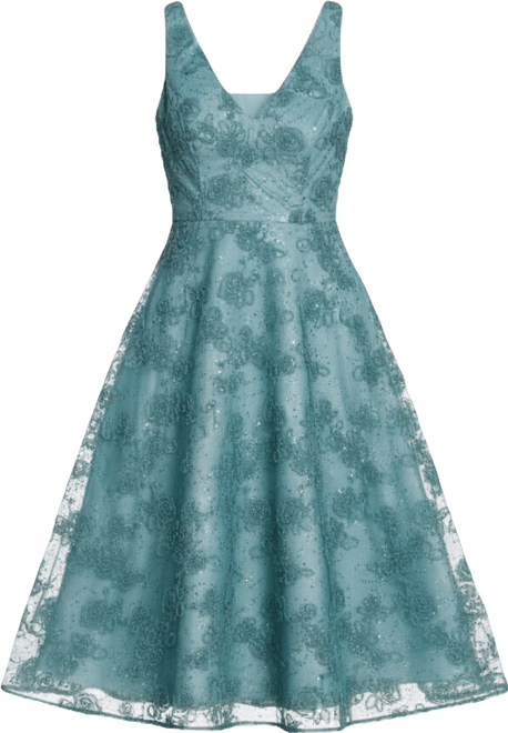 Women's Sleeveless V-Neck Fit and Flare Midi Dress