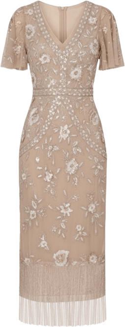 Women's Flutter-Sleeve Beaded Gown