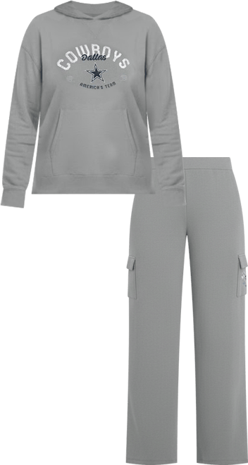 Women's Gray Dallas Cowboys Plus Size Waffle-Knit Hooded Shirt & Pants Lounge Set