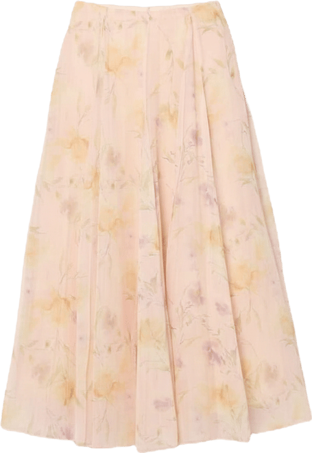 Women's Floral Side-Zipper Pleated Maxi Skirt