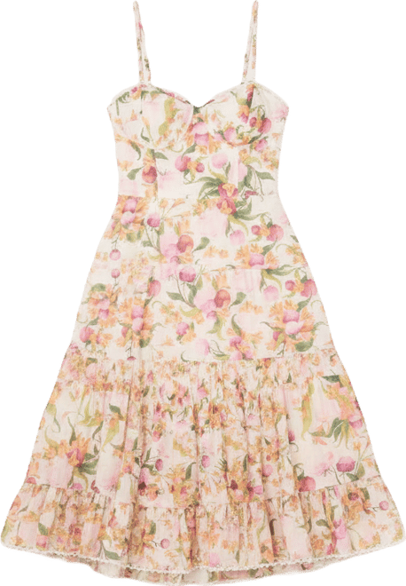Women's Sweetheart Neck Floral A-Line Tiered Midi Dress