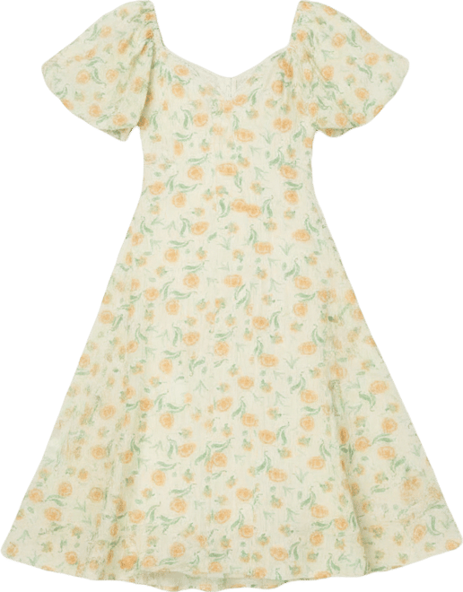 Women's Floral Sweetheart Neck Puff-Sleeve Dress