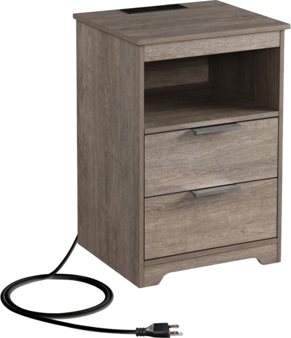 Nightstand with Charging, 2 Drawers & Shelf