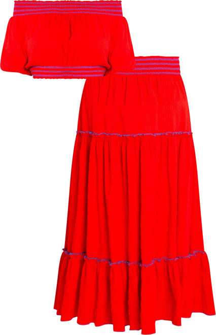 Women's Plus Size Smocked Top and Skirt Two Piece Set