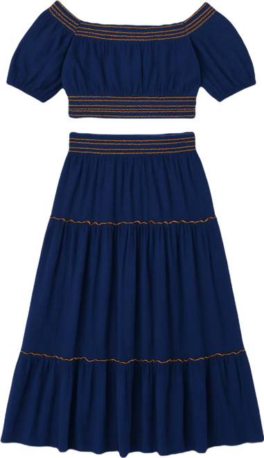 Women's Plus Size Smocked Top and Skirt Two Piece Set