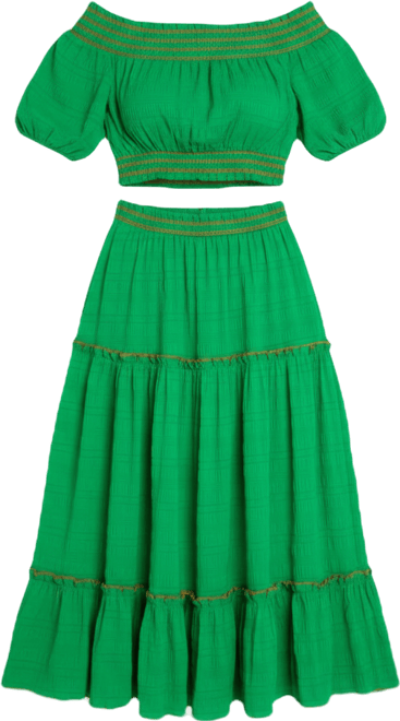 Women's Plus Size Smocked Top and Skirt Two Piece Set