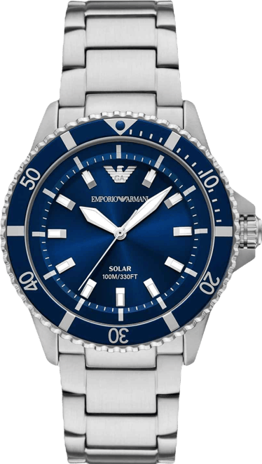 Men's World Explorer Solar Stainless Steel Bracelet Watch 42mm