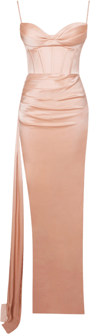 Women's Elayna Blush Strappy Satin Corset High Slit Gown