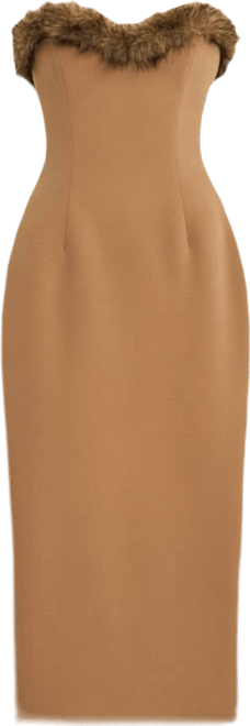 Women's Rayanne Chestnut Strapless Fur-Trimmed Sweetheart Maxi Dress