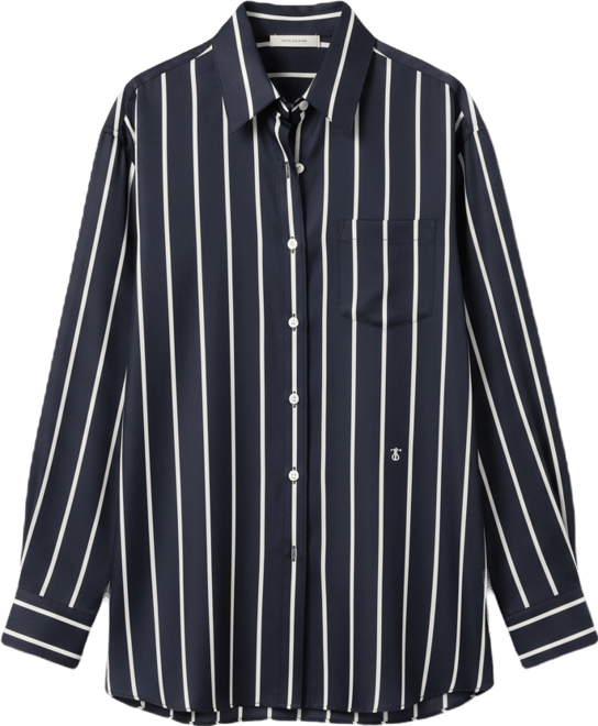 Women's Silk Twill Striped Button-Down Shirt