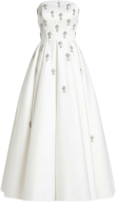 navy blue dress for baby girl Mac Duggal Strapless Floral-Embellished A-Line Midi Dress main image 0