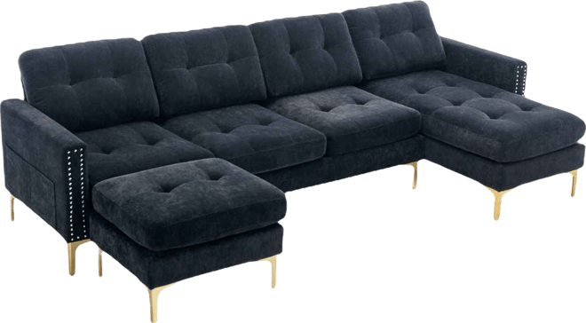 110" L-Shape Convertible Sectional Sofa with Ottoman