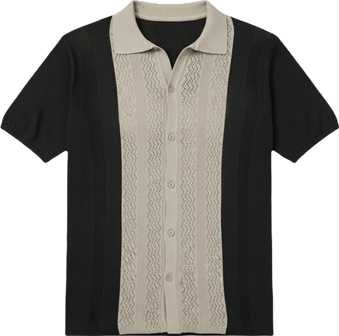 Men's Sand Beige & Onyx Black Block-Knit Slim-Fit Shirt