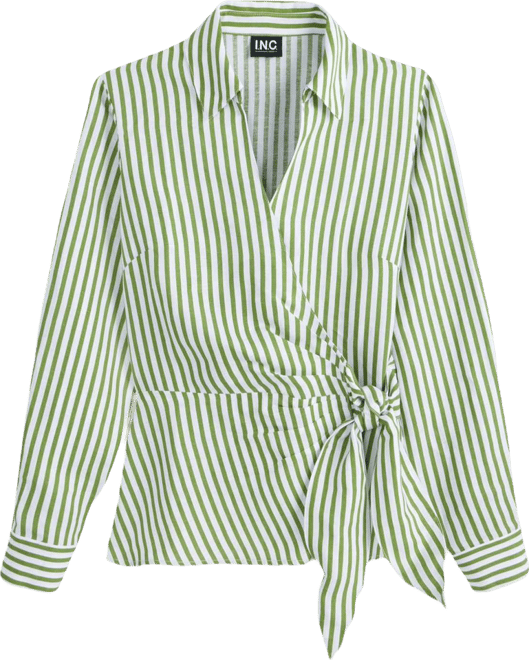 Women's Long Sleeve Striped Linen Tie-Front Collared Shirt, Macy's Exclusive