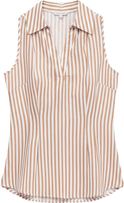 Women's Striped Linen Blend Sleeveless Collared Shirt, Macy's Exclusive