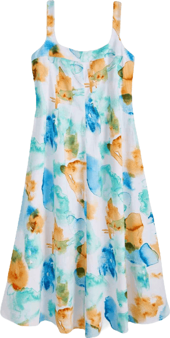 Women's Sleeveless Cotton-Linen Blend Printed Midi Dress, Macy's Exclusive