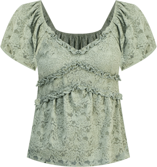 Juniors' Lace Puff-Sleeve Babydoll Top