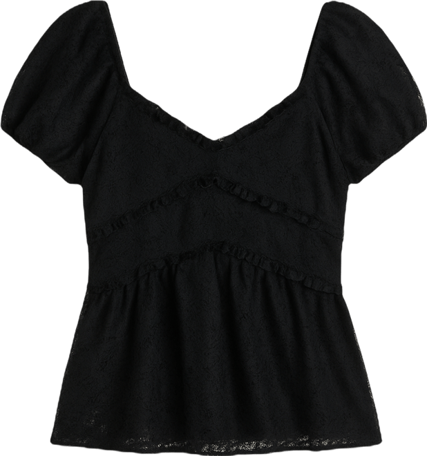 Juniors' Lace Puff-Sleeve Babydoll Top