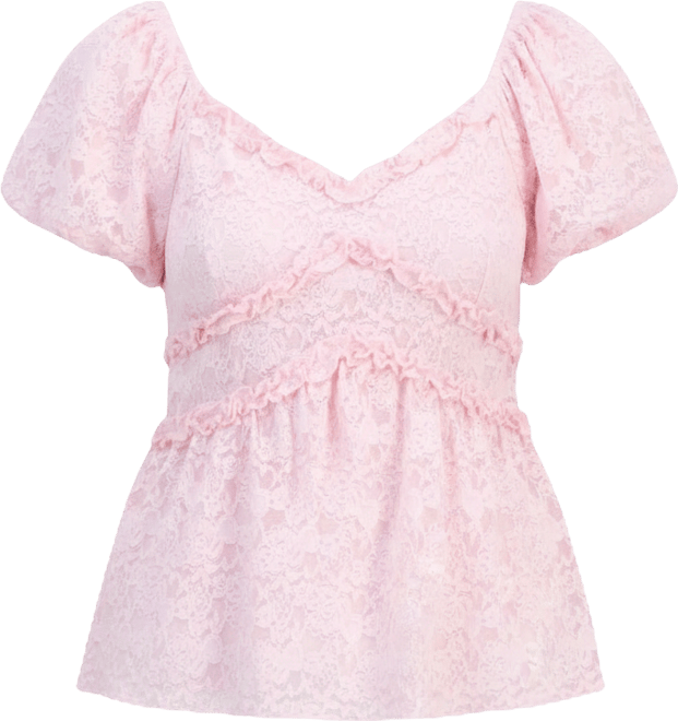 Juniors' Lace Puff-Sleeve Babydoll Top