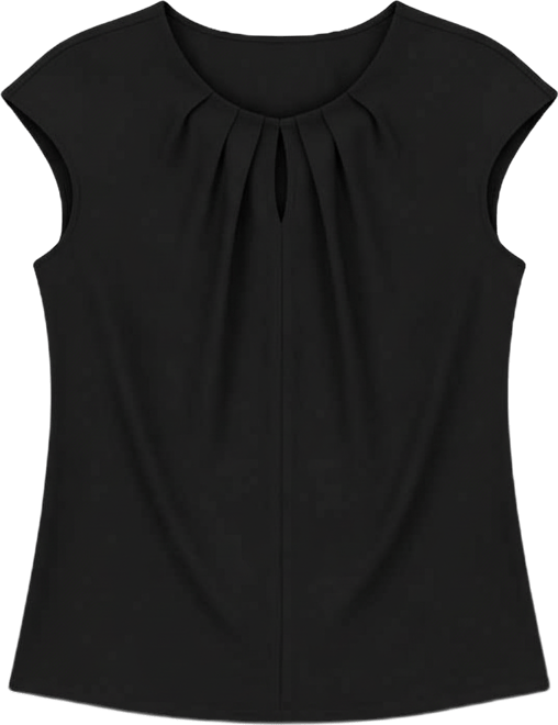 Women's Pleat-Neck Cap-Sleeve Top
