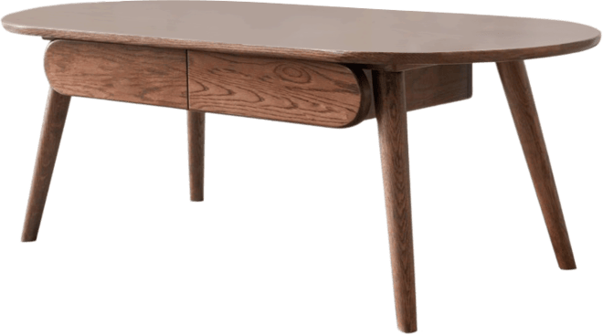 Solid Wood Coffee Table with 2 Drawers, Oval Design & Easy Assembly