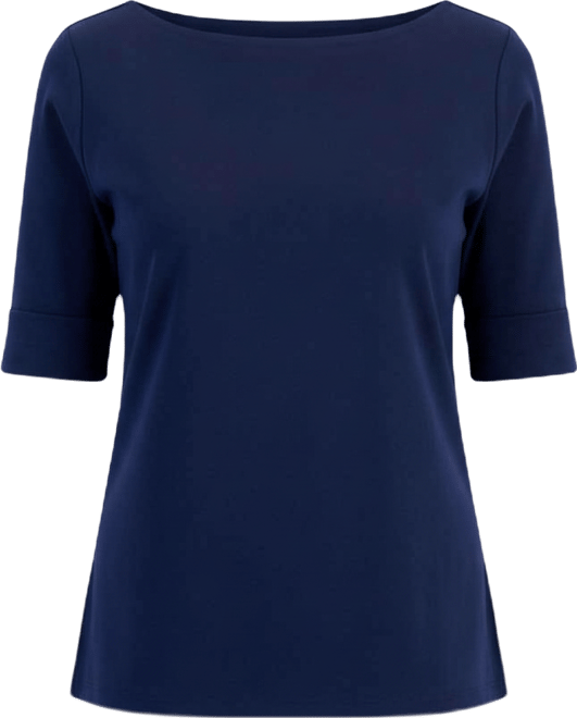 Women's Boat-Neck Elbow Sleeve Cotton Top, Exclusively at Macy's