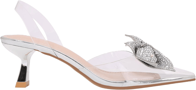 Ninetta Clear Slingback Heels with Crystal Bow