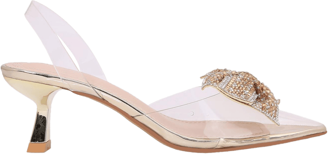 Ninetta Clear Slingback Heels with Crystal Bow