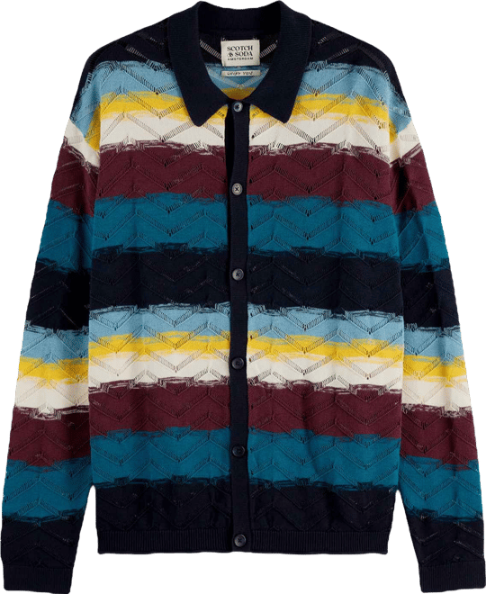 Men's Open Structure Knitted Stripe Sweater