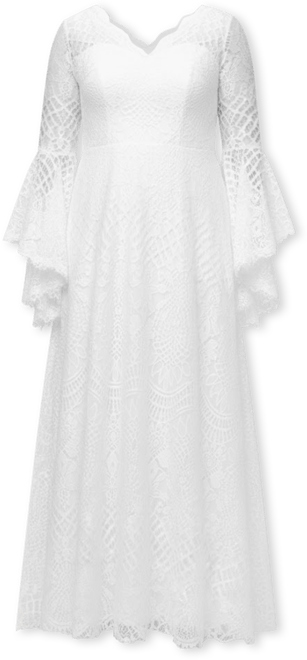 Women's Boho Wedding Dress with Crochet Lace & Bell Sleeves