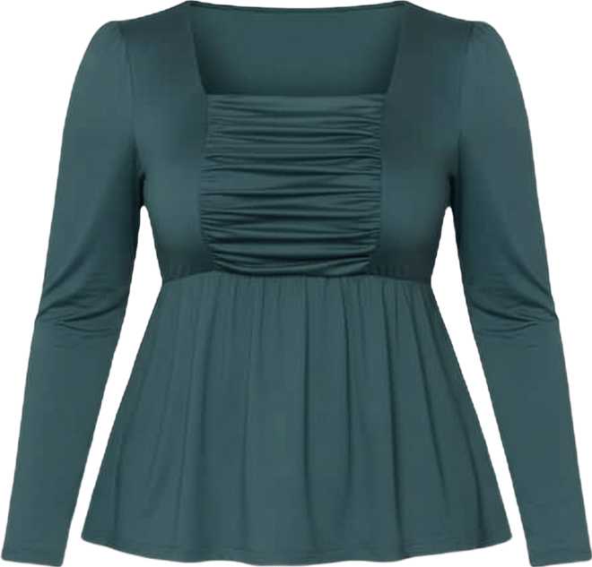 Women's Plus Size Rylan Long Sleeve Square Neck Ruched Top