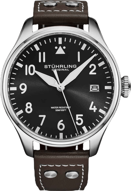 Airman 4078 Men s Quartz Pilot Watch, 43mm Alloy Case with Leather Strap