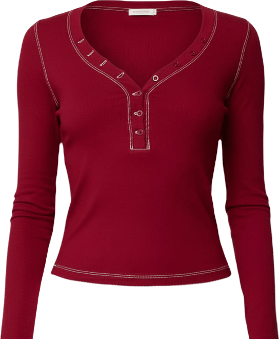 Womens Yael Contrast Stitch Henley Top