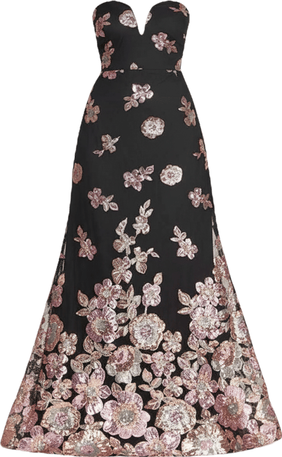 Juniors' Sequin Flower Long Slim Gown