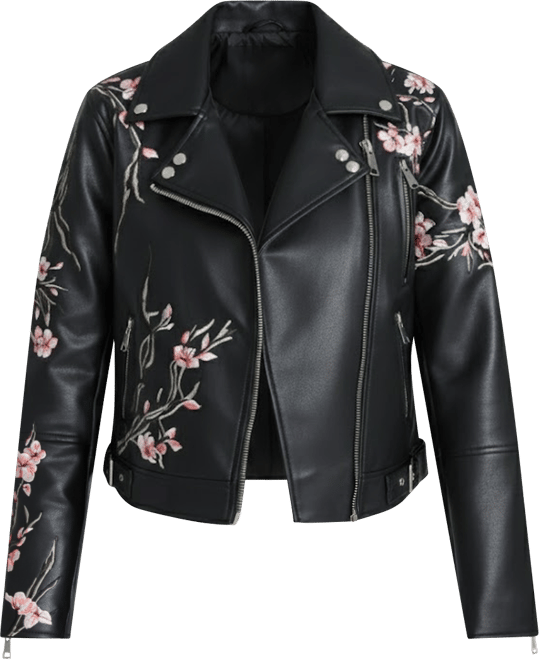 Women's Long-Sleeve Embroidered Floral Moto Style Jacket
