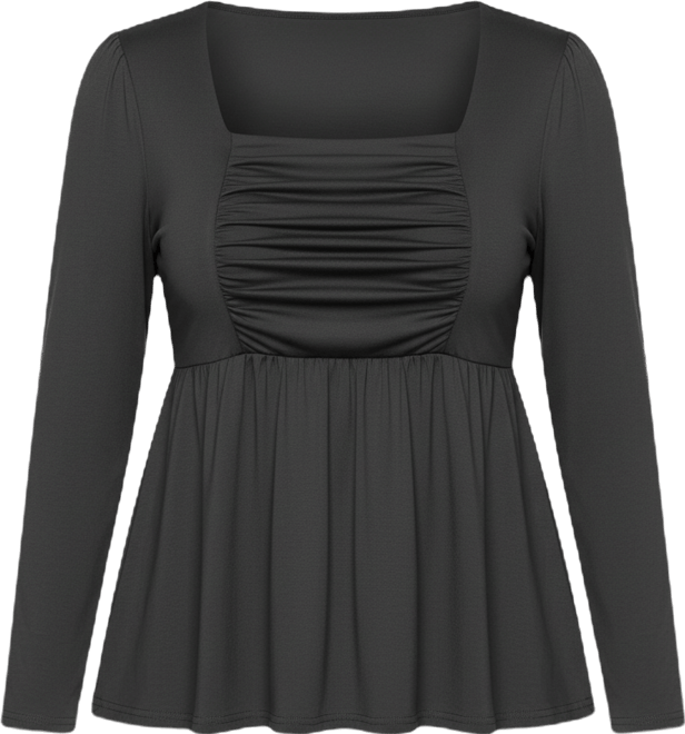 Women's Plus Size Rylan Long Sleeve Square Neck Ruched Top