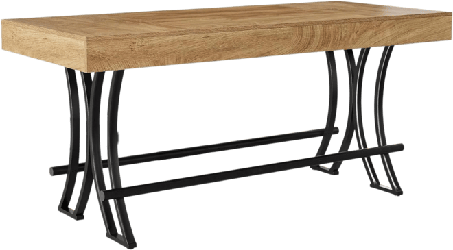 63" Counter Height Dining Table with Metal Footrest, Rectangular Tall Kitchen Bar Table, Natural