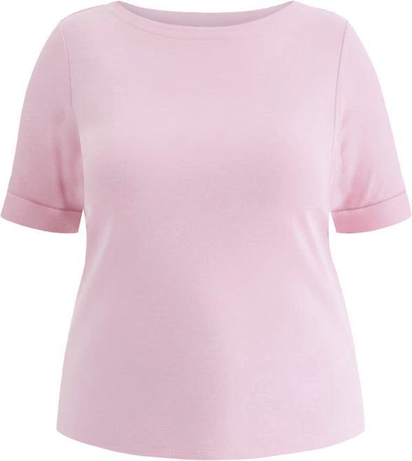 Plus Size Boat-Neck Elbow Sleeve Cotton Top, Exclusively at Macy's