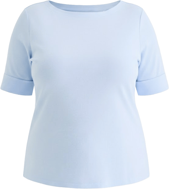 Plus Size Boat-Neck Elbow Sleeve Cotton Top, Exclusively at Macy's