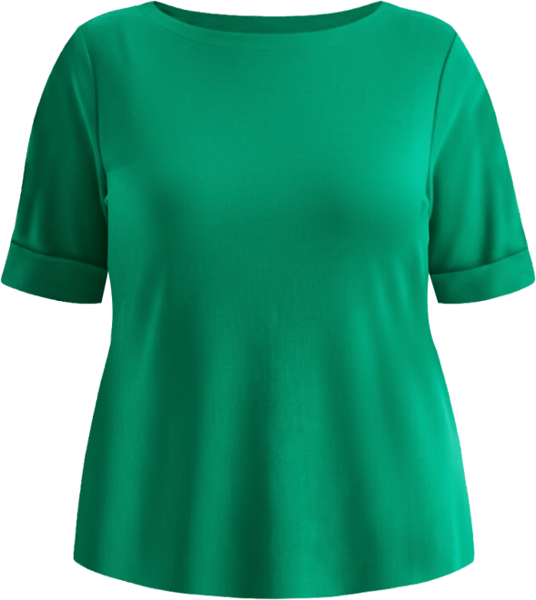 Plus Size Boat-Neck Elbow Sleeve Cotton Top, Exclusively at Macy's