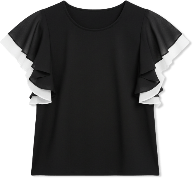 Women's Layered Flutter-Sleeve Round-Neck Top