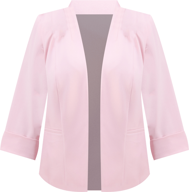 Plus Size Stretch Crepe Open-Front 3/4-Sleeve Collarless Blazer