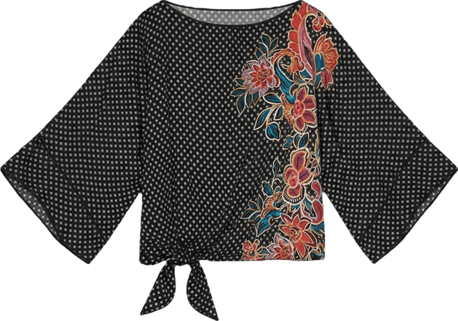 Petite Boat Neck Dolman-Sleeve Printed Top