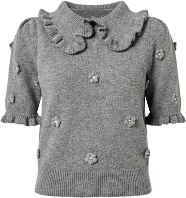 Women's Pearl Floral Ruffle Sleeve Knit