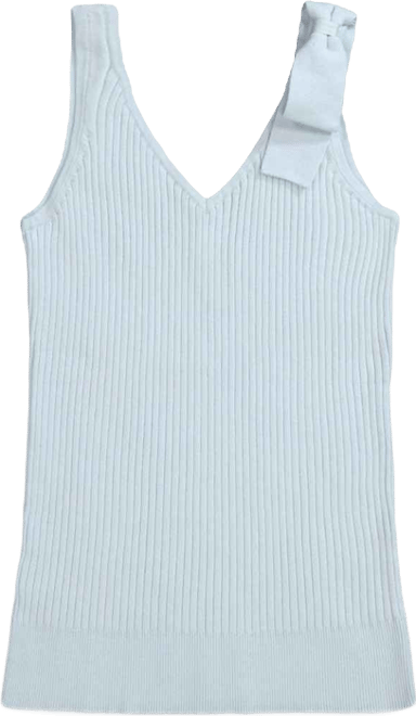 Womens' V-Neck Rib Knit Tank with Bow