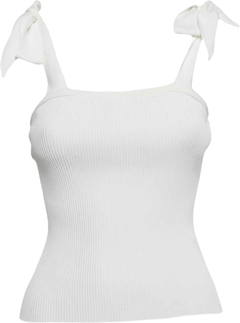 Women's White Rib Knit Sleeveless Tie-Up Top