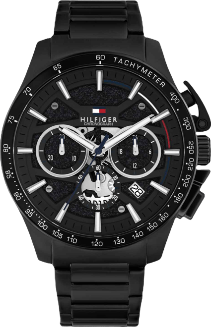 Men's Chronograph Ionic Plated Black Stainless Steel Bracelet Watch, 44mm