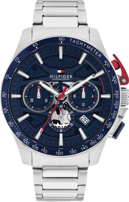 Men's Chronograph Silver Tone Stainless Steel Bracelet Watch, 44mm