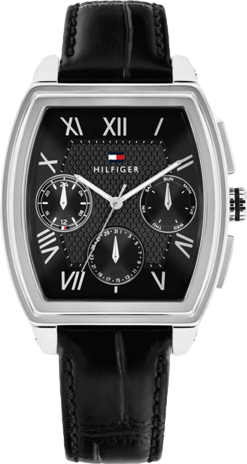 Men's Multifunction Black Leather Strap Watch, 36mm